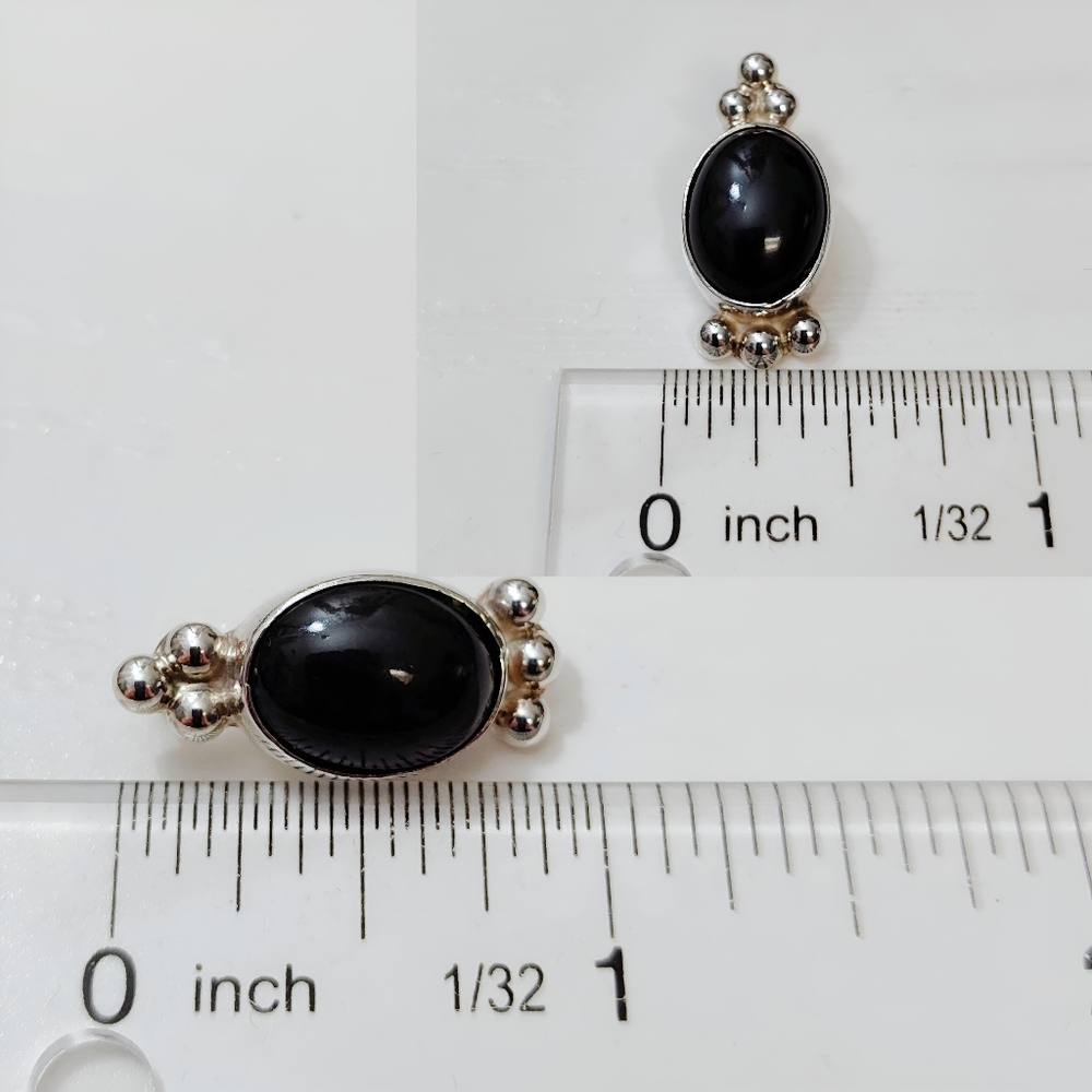 CARSI Taxco Sterling Silver Pebbled Oval Black Onyx Pendant Necklace 16" - Picture 7 of 13